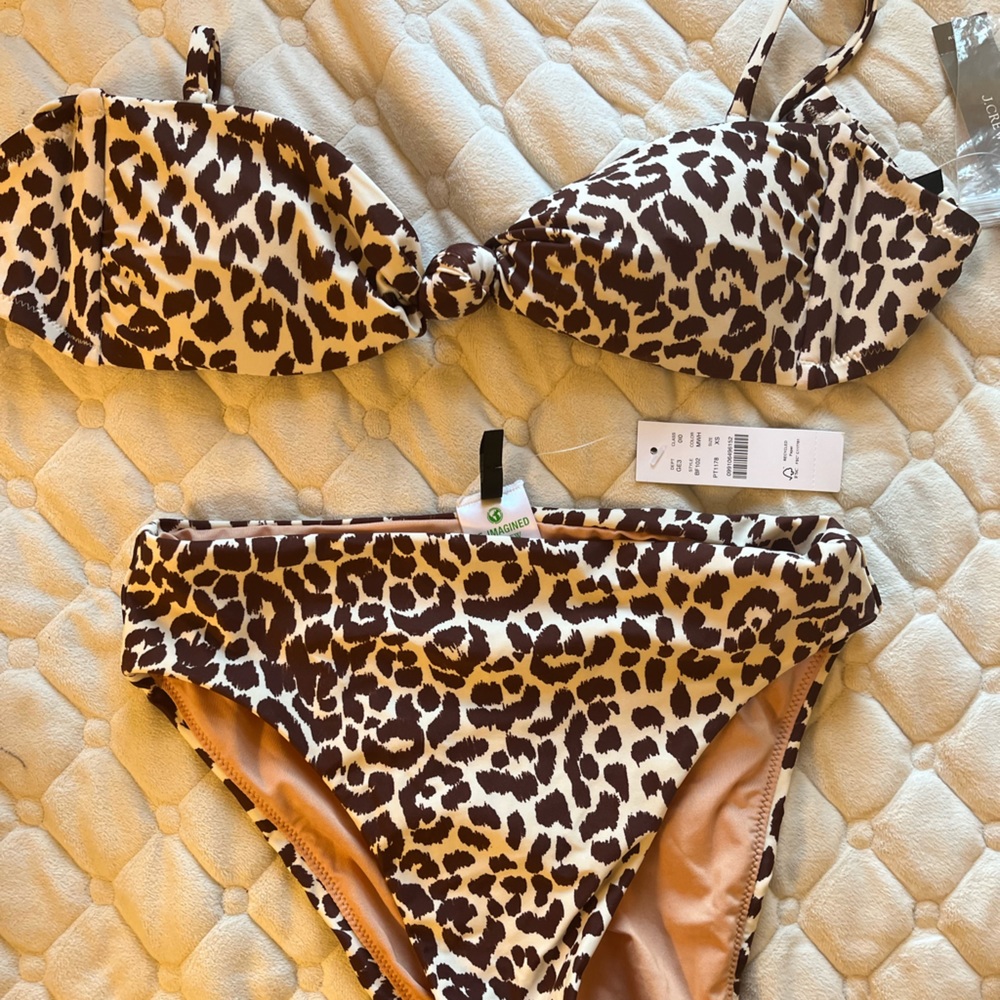 NWT J Crew leopard bikini bathing suit. Size XS.
